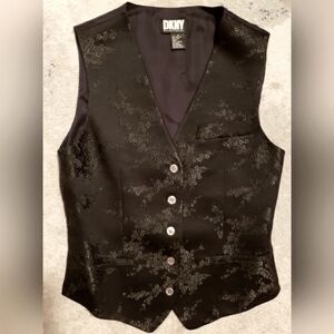 Vintage DKNY Chic Black Patterned VEST Size 4 Pristine Condition